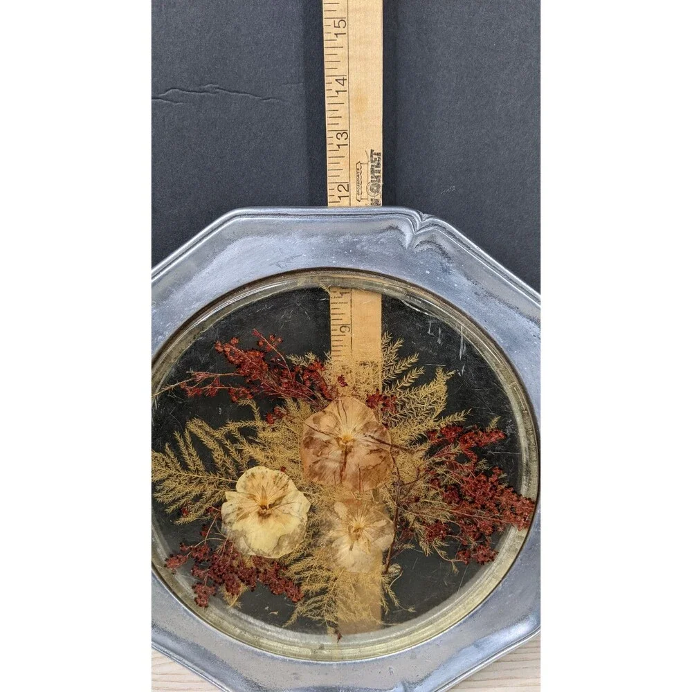 Colorflo Lucite Pewter Plate Trivet Tray dried Flowers Wall Decor  Cottagecore